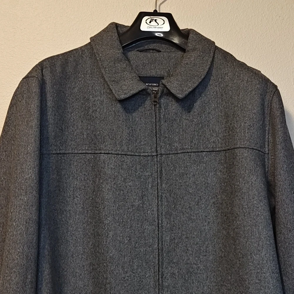 Lands' End Wool Blend Jacket Mens XL Grey Harrington Full Zip Twill Coat